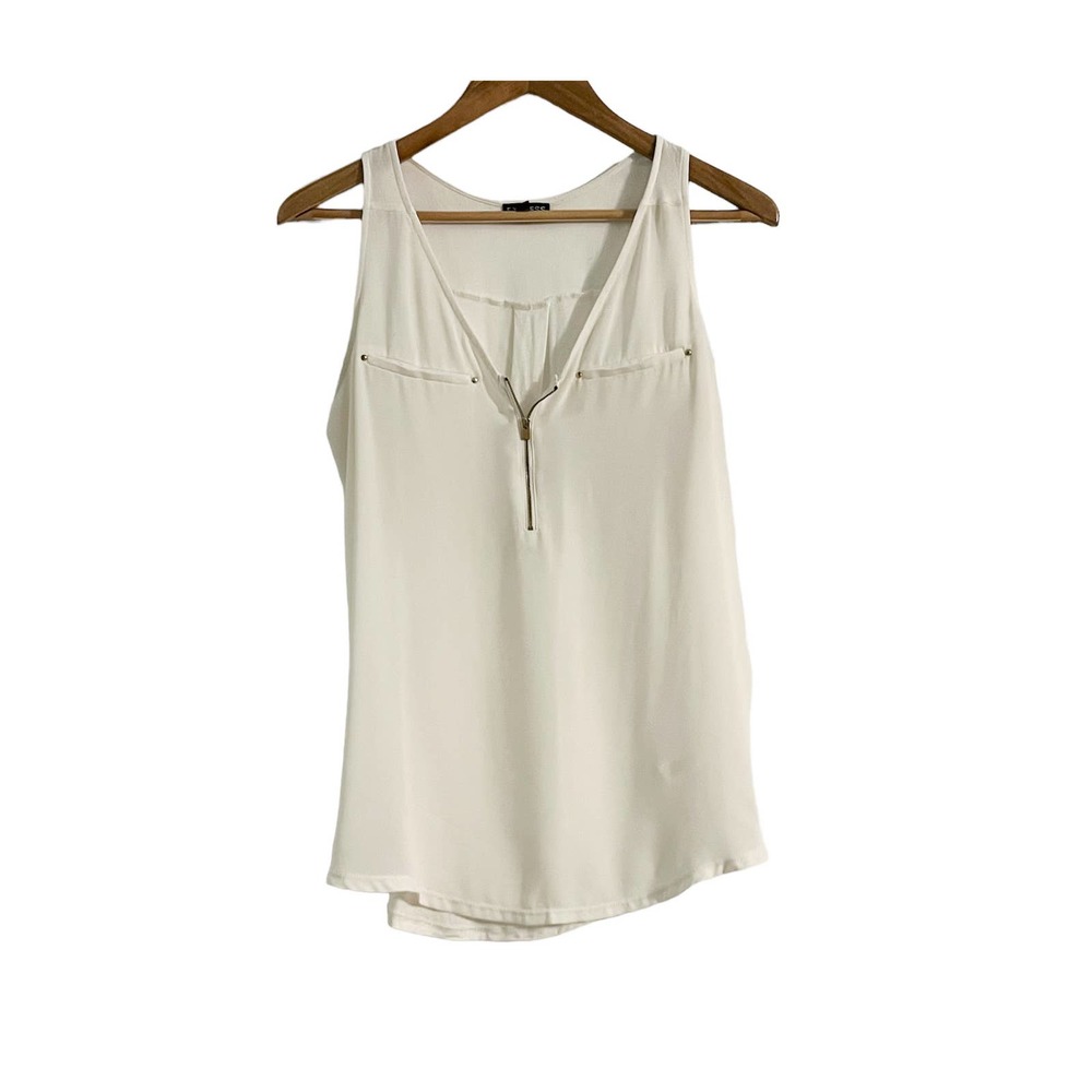 Express work causal white tank with zipper design, M